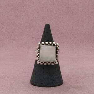 sterling silver vintage beaded mother of pearl square ring size 8.5